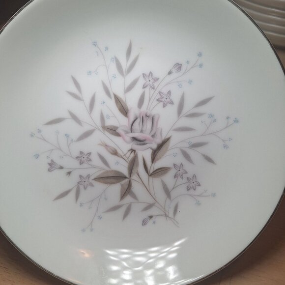 Memphis Fine China Floral Pattern Saucer Plate Silver‎ Trim Raised Edge - Picture 5 of 6